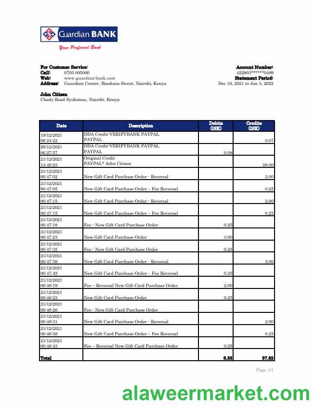 Kenya Guardian Bank statement xls
